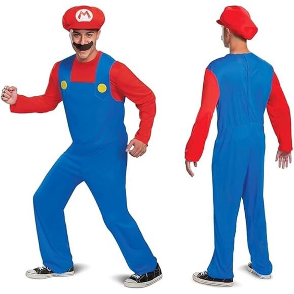 New Disguise Men's Medium Super Mario Bros Costume Includes Hat & Mustache - Picture 1 of 12